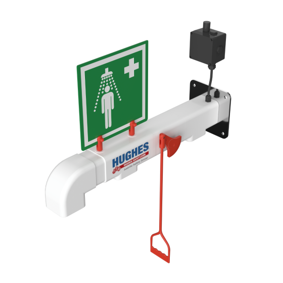 Trace tape heated wall mounted safety shower